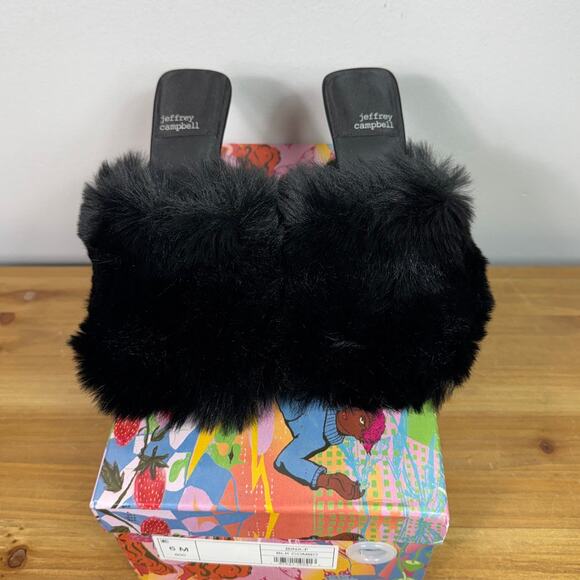 New Jeffrey Campbell Binx-F Mule in Black Combo Faux Fur Women's Size 6